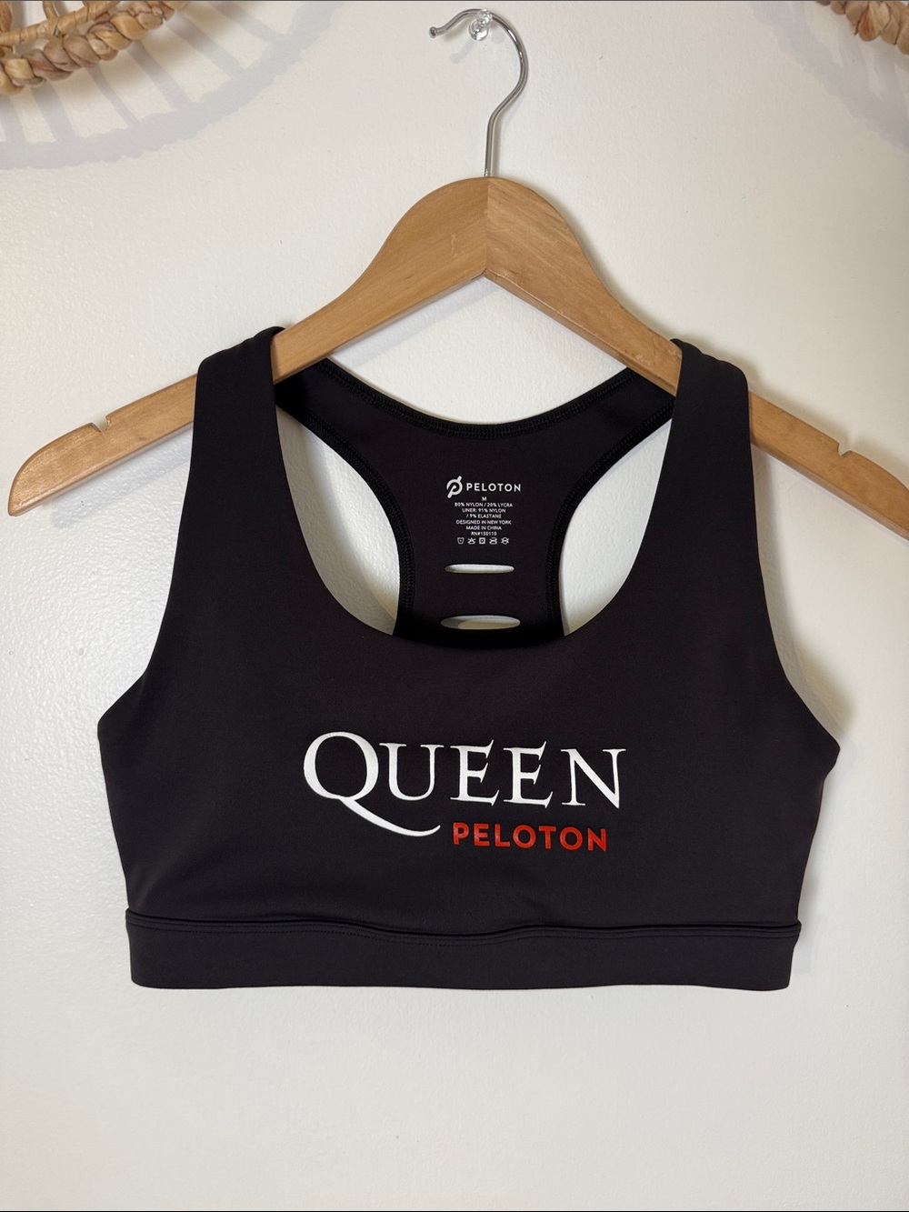 Peloton Black 'QUEEN' Logo Sports Bra with Red Accent